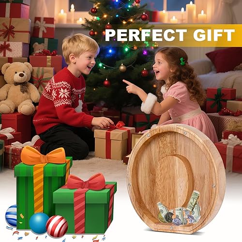 Miniatura 84 de Alcancía de madera con letras de madera, alcancía para niños y niñas, grande, 26 letras del alfabeto, banco de dinero personalizado con nombre