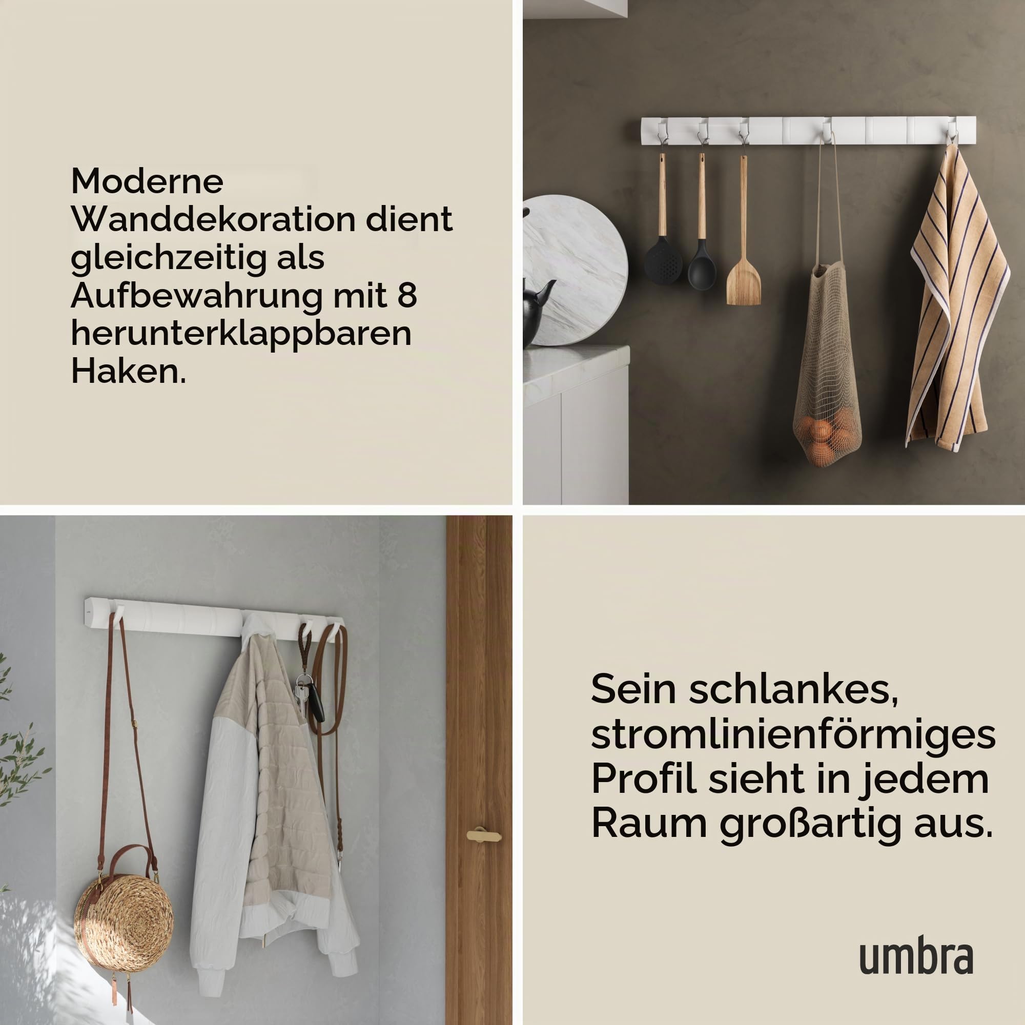 Umbra Flip Garderobenhaken, 8 Haken, Wandmontage, Weiss