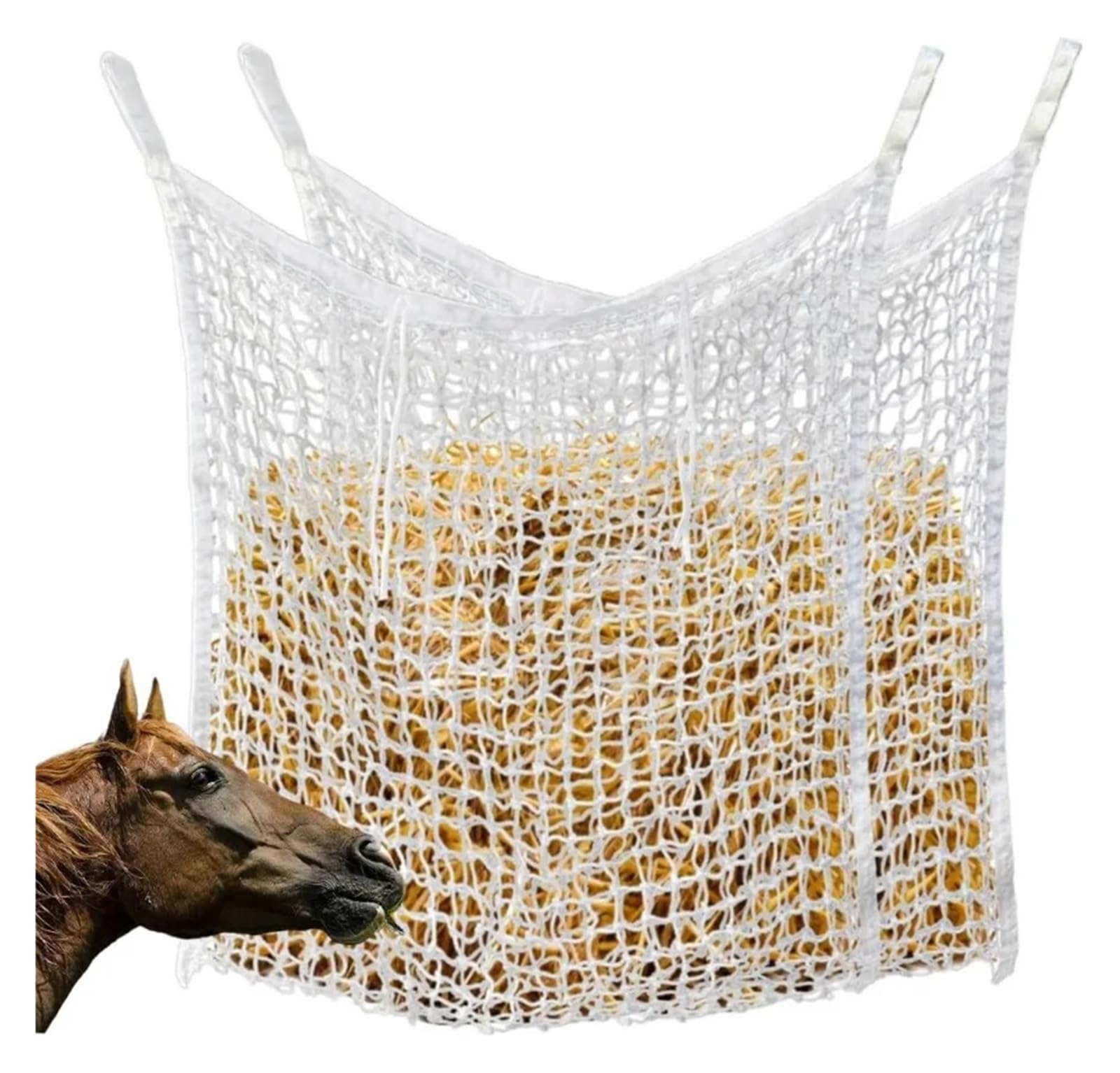 Red para heno con Agujeros pequeños, Haynet - Redes de heno de alimentación Lenta for Caballos y Cabras (2 Unidades, Blanco/Negro, 80 x 90 cm)(HayNet-Bk-2p)