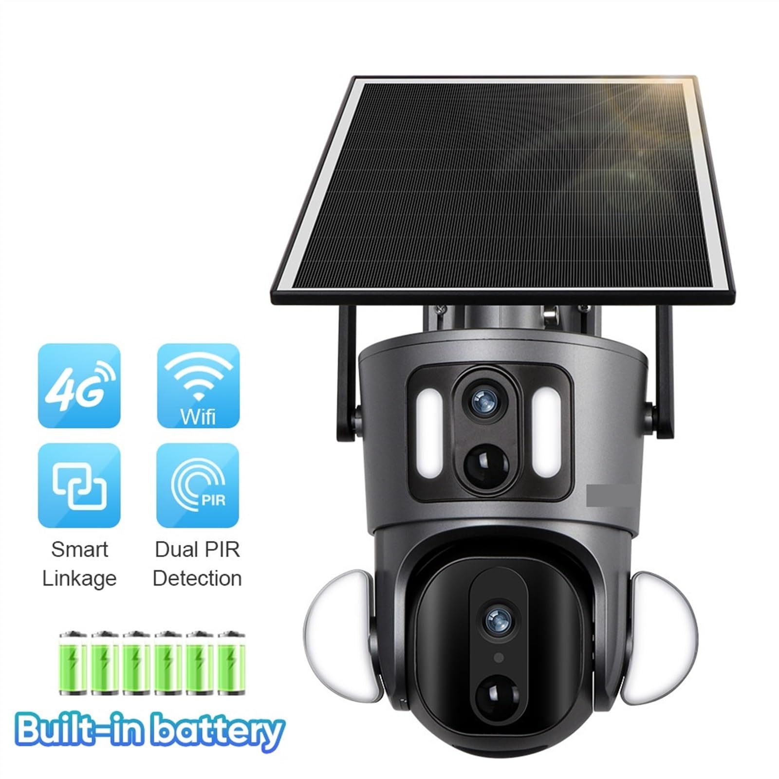 Caméra de sécurité, 9W 2K Double écran 4G caméra Solaire extérieure 4MP PTZ détection PIR Liaison vidéo Suivi Automatique de vidéosurveillance(4MP WiFi Add 64G)