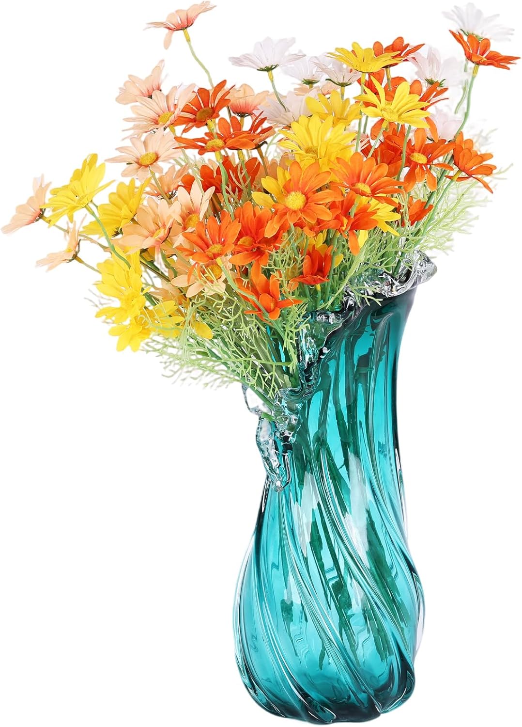 Vases Home Decor - 16In Crystal Vase, Glass Blue Vase, Flower Holders for Bouquet, Centerpieces & Single Stems, Tall for Roses, Dried Flowers, Pampas Grass, Fits Living Room Bedroom Office (L)