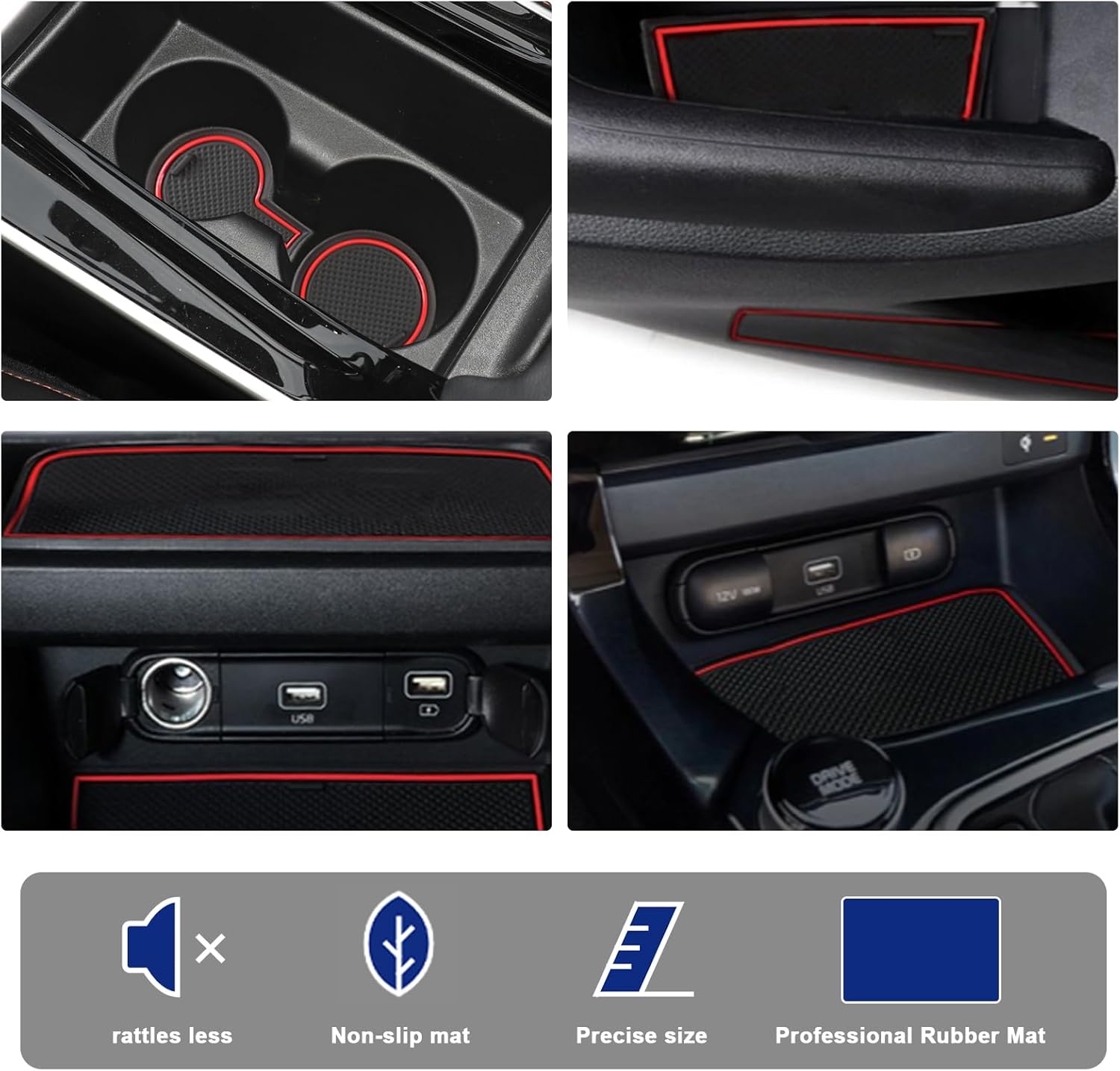 YEE PIN for 2025 Seltos Console Liners Door Liner Door Slot Mats for Kia Seltos 2025 Accessories, Console Liner for 2021-2025 2026 Kia Seltos Non-Slip Anti-dust Rubber Mats 20 Pcs (Red)