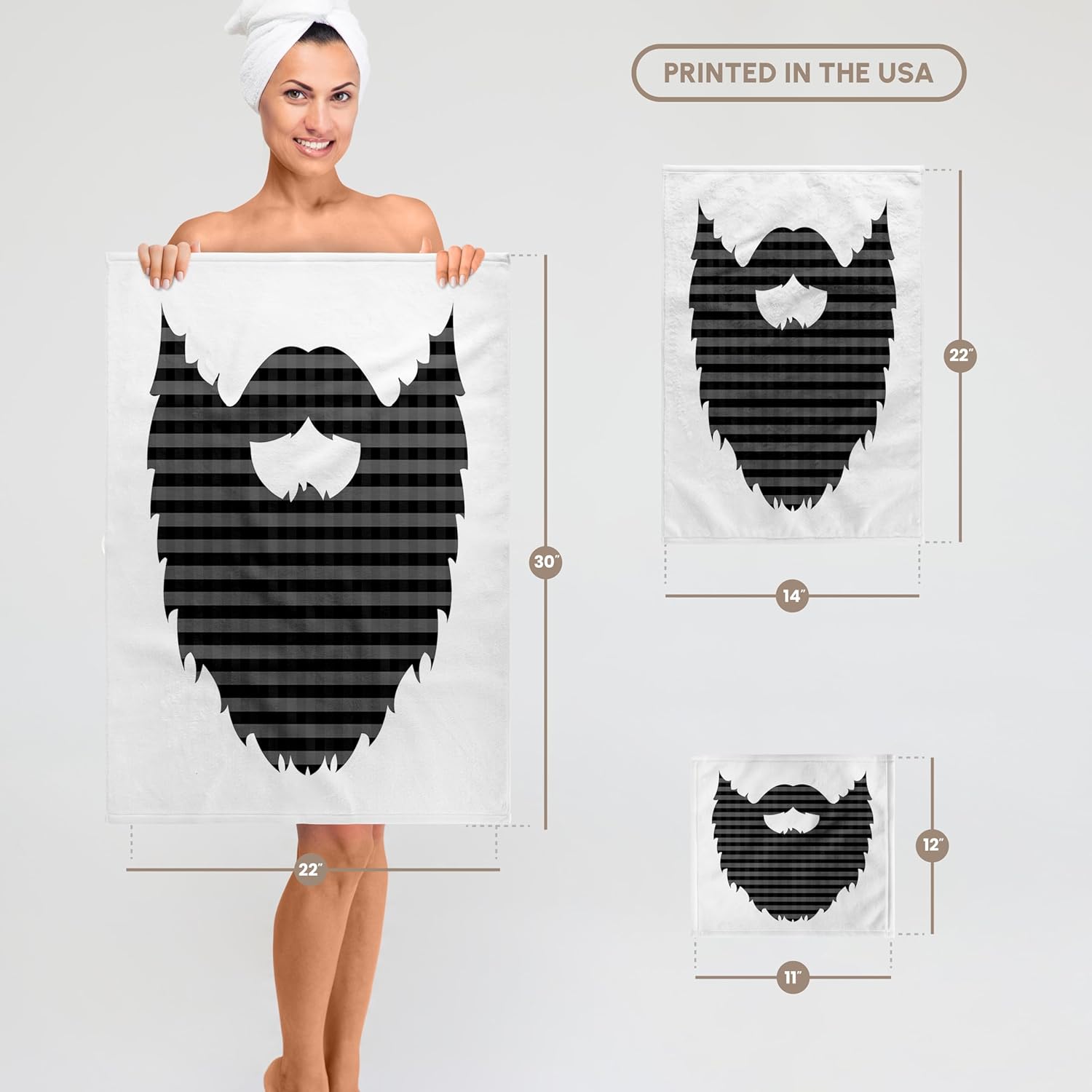 3dRose Gingham Beard 22x30 Bath Hand Pool Towel