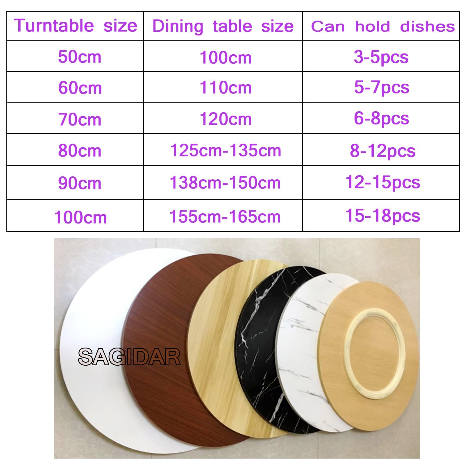 SAGIDAR 360° Plateau Rotatif D'affichage, Assiette De Service Rotative Ronde, Plat Rotatif en Bois, Pas Facile À Incliner, Base en ABS, pour Les Réunions De Famille, Les Fêtes d'anniversaire
