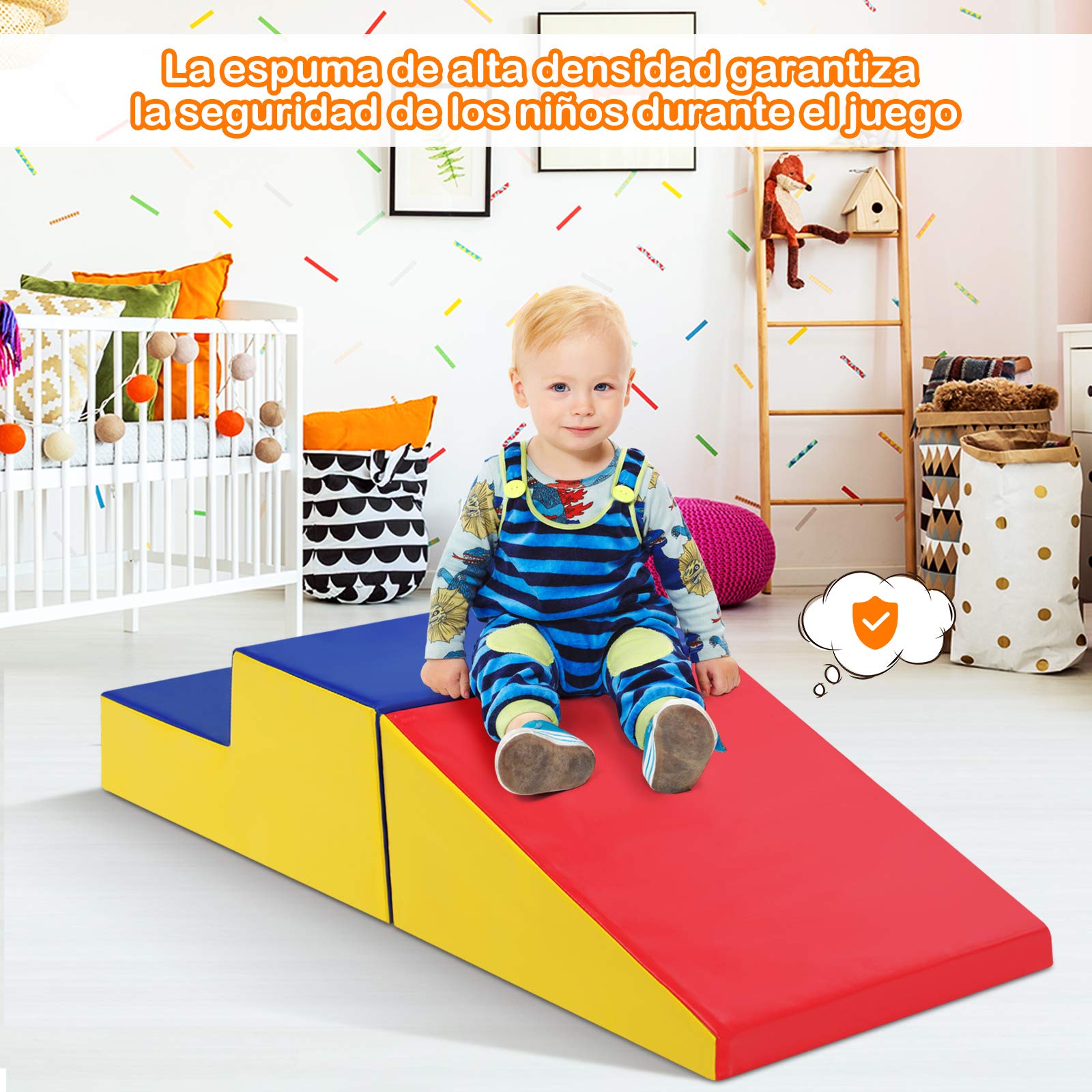 COSTWAY Juego de 2 Piezas Bloques Suaves Grandes Actividad para Escalar y Gatear Juguetes Educativos para Niños (Rojo y Amarillo)