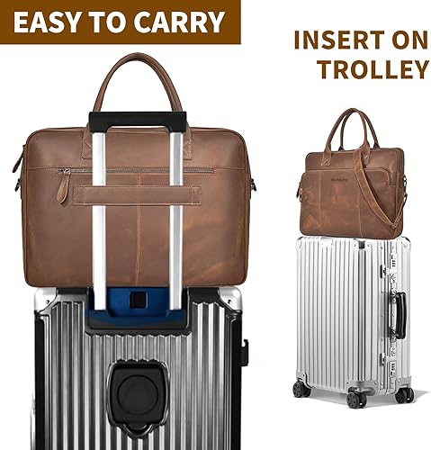 Miniatura 5 de Blofinche Maletín para portátil de cuero genuino para hombre 15.6 y 18 pulgadas Computer Messenger shouledr work Satchel bolsas, Marrón oscuro - 18