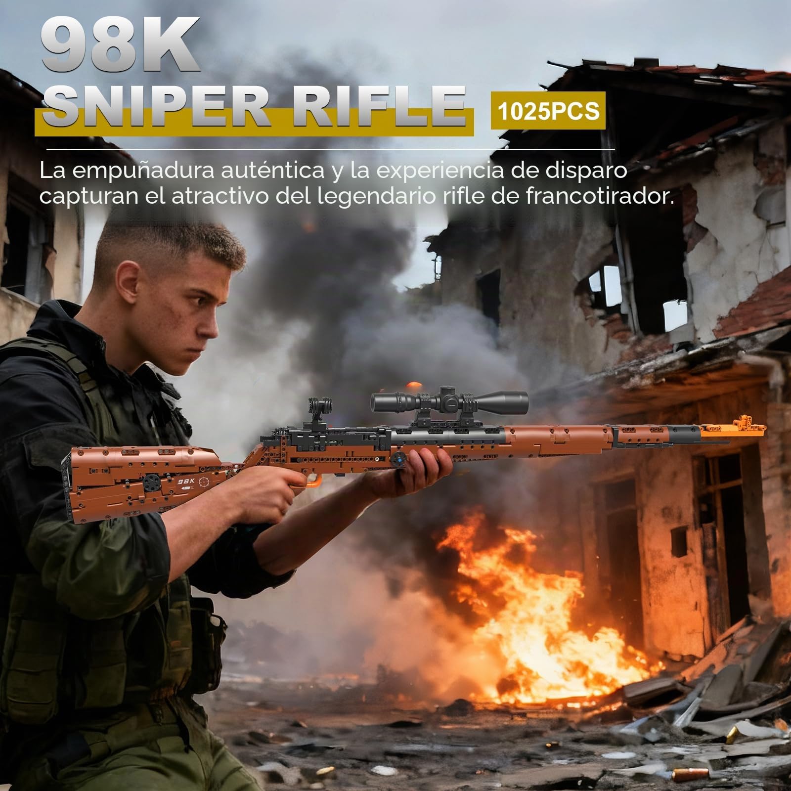 Sosuy Kar98k Fusil Bloques de Construcción, Pistola Armas Modelo Realista Disparable DIY 1025 Piezas para Adultos y Adolescentes 8+, Colección Militar para Aficionados, Regalo para Hombres y Niños