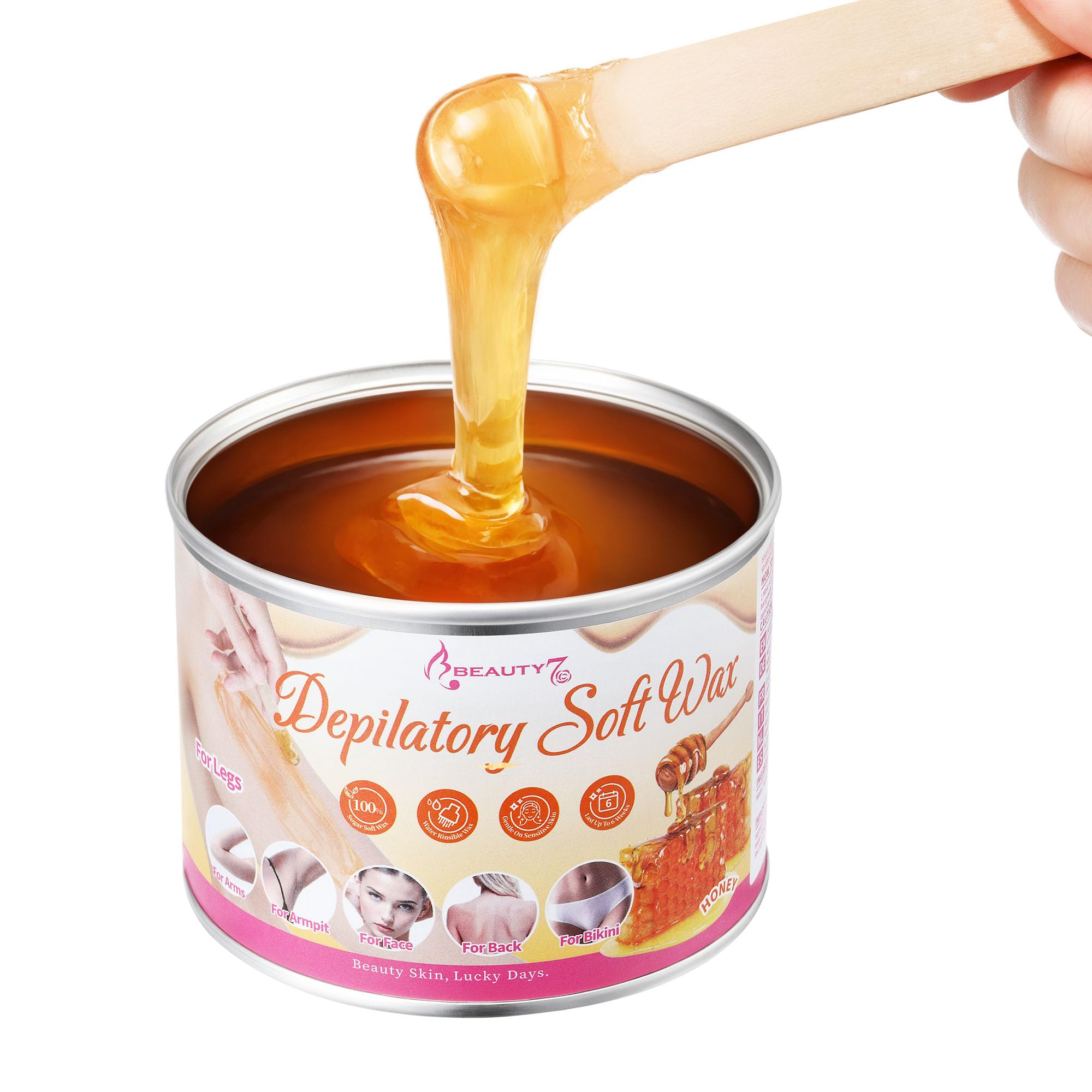 Beauty7 Pasta cukrowa z miodem, pasta cukrowa do depilacji ciała, twarzy, okolic intymnych, cukier do depilacji, pasta cukrowa do sugaringu, ciepły wosk, środek do depilacji 400 g