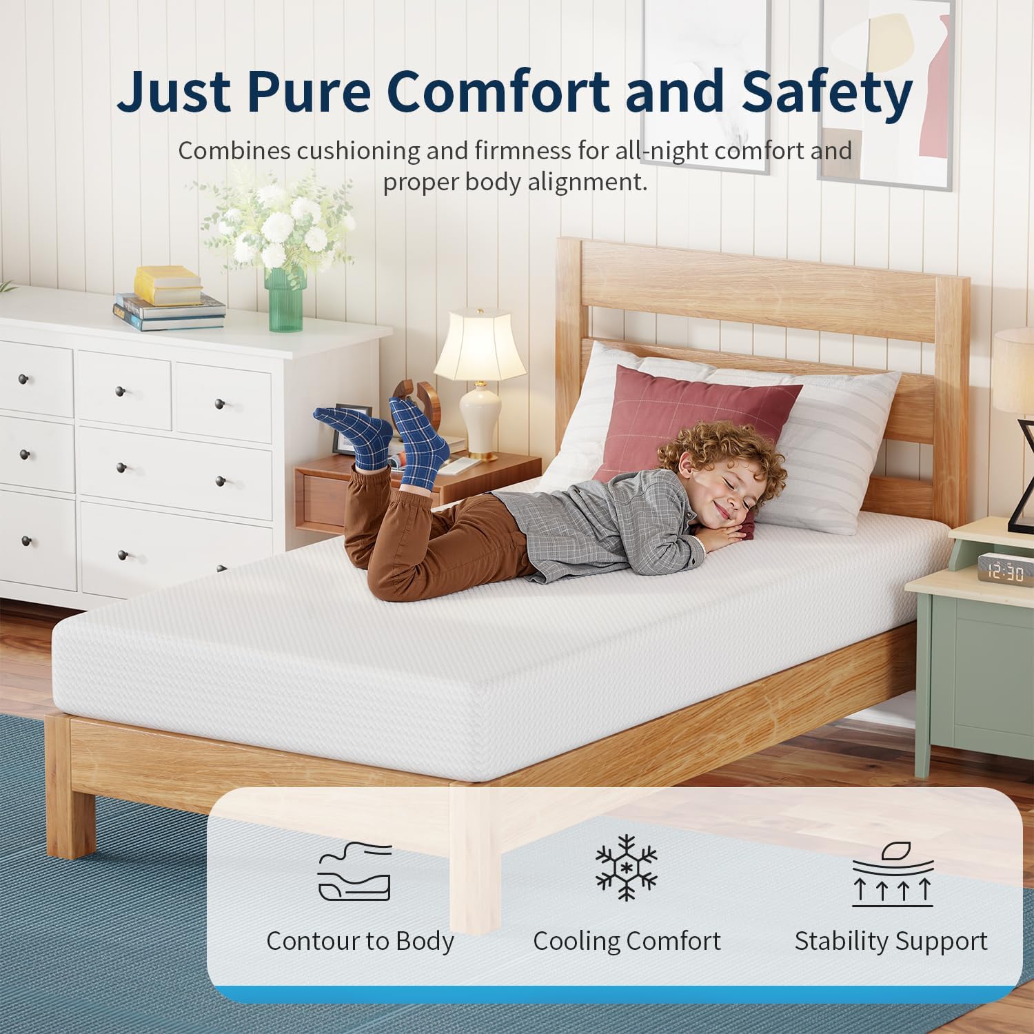 FDW 8 Inch Twin Mattress, Base Foam, Medium Firm Support, Breathable & Comfortable, Removable Washable Zipper Cover, Bed-in-a-Box，CertiPUR-US Certified