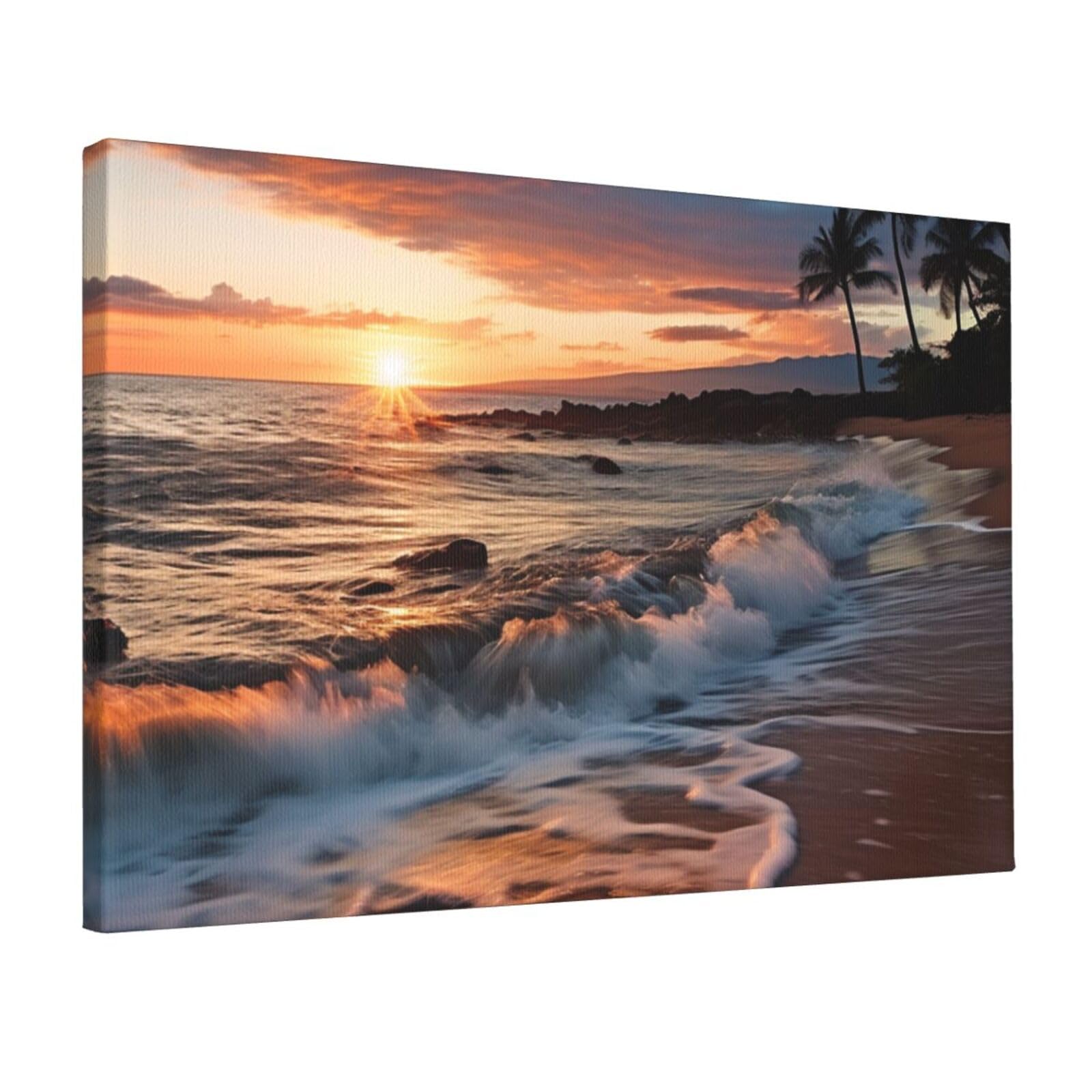 Beach Maui Hawaii Sunset Sea Waves Clouds Canvas Wall Art for Living Room 12"x18" Modern Artwork Painting for Bathroom Hanging Canvas Prints Aesthetic Wallart for Bedroom Kitchen Office Wall Decor