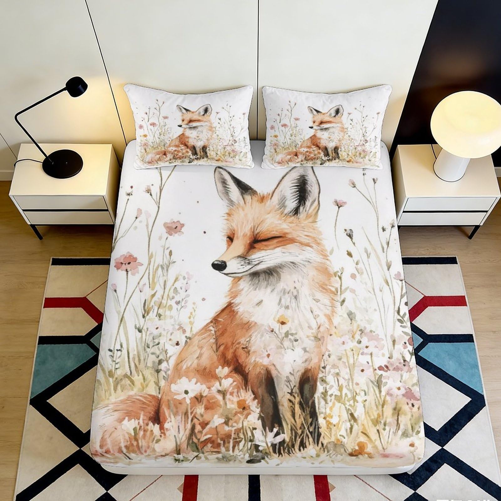 3D Printed woodland fox Fitted Sheet, soft touch Microfiber, wrinkle resistant, home decor piece, apartment bedding, anti-slip bed cover, guest bedroom 90x200x25cm
