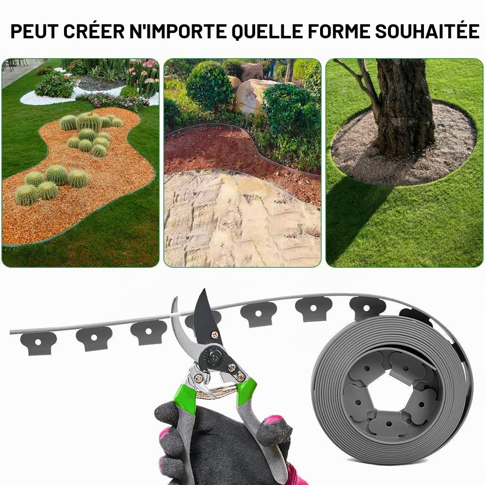 Bordure de Jardin Flexible 10m × 5cm, Bordures de Jardin avec 30 Piquets d'ancrage, Bordure Jardin Exterieur Plastique, Bordurette de Pelouse Flexible, Bordure de Gazon Piquet Idée de Jardin (Noir)