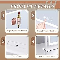 Vista 4 de Lighted Vanity Mirror with Lights, Makeup Mirror with Light, 16.7"x 13.2",Three Color Lighting Modes and Dimmable Lighting, Smart Touch Control