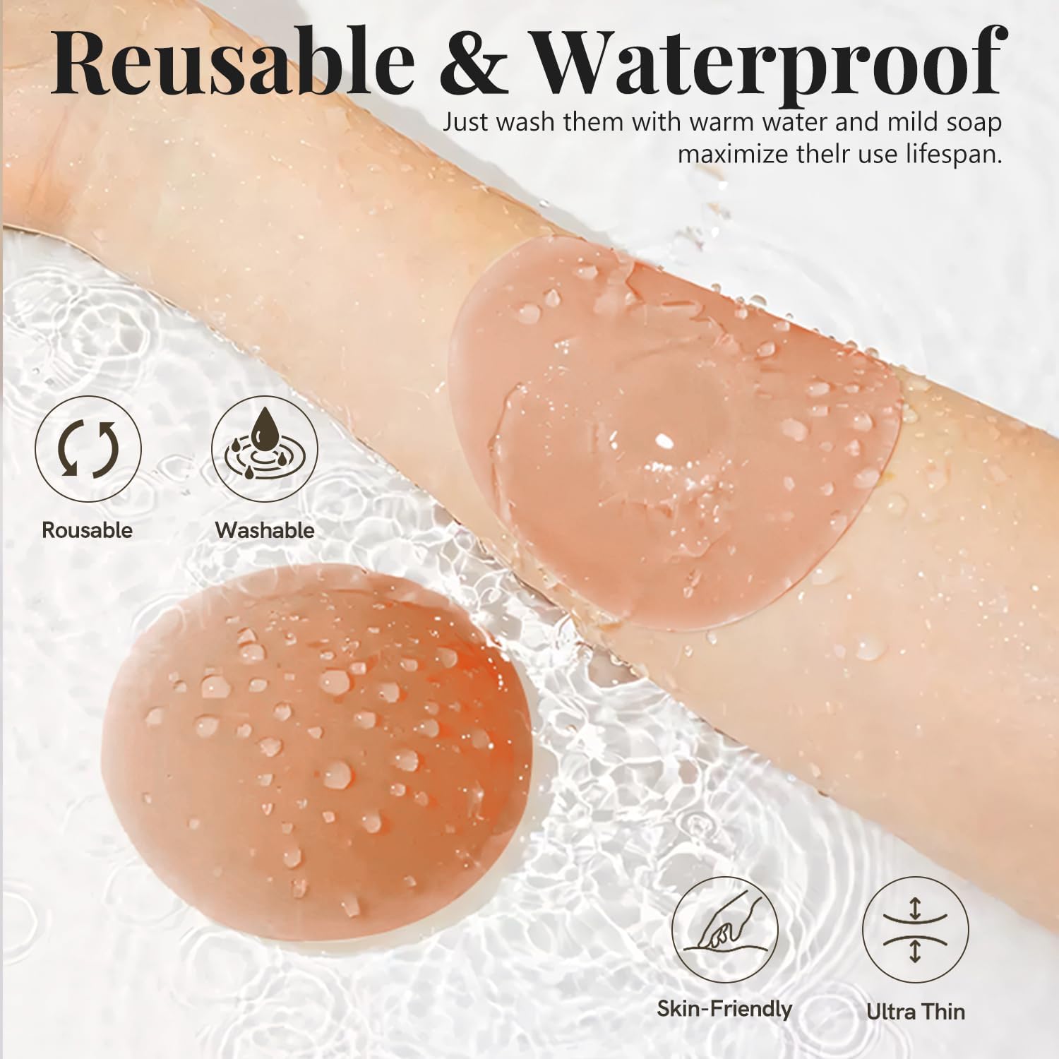 Nipple Covers for Women–2 Pairs Reusable Silicone Pasties, Adhesive&Waterproof, No Show Design with Travel Box - Image 5