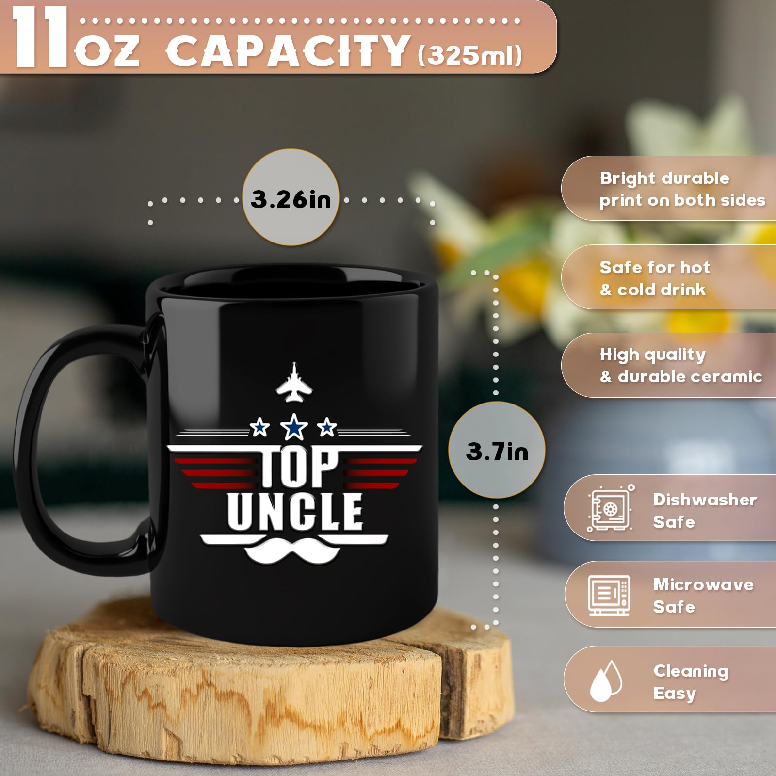 Top Uncle Mug 11Oz Uncle Fathers Day Gift from Niece Nephew, Uncles Father Day Birthday Gift, Ceramic Uncles Cup for Coffee,Milk and Tea Microwave & Dishwasher Safe