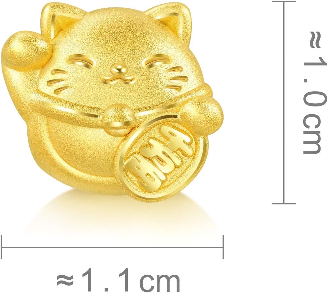 CHOW SANG SANG 999 24K Gold Charme Maneki Neko Lucky Cat Mini Charm Bracelet for Women 92307C