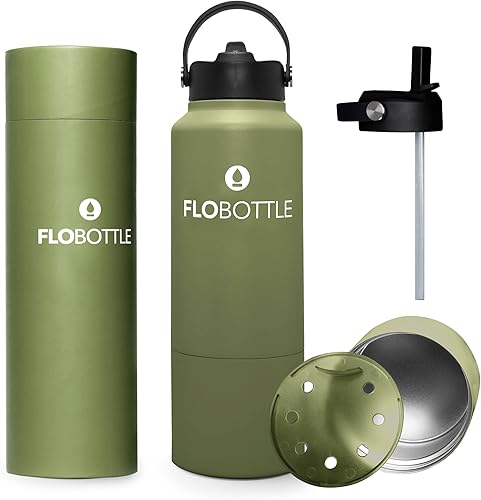 Miniatura 8 de Flobottle, Botella de agua de acero inoxidable con pajilla, botella de agua aislada de 28 onzas con almacenamiento, botella de agua a prueba de