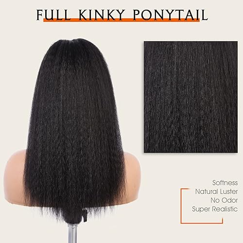 Miniatura 4 de WIGNEE Extensión de cola de caballo sintética recta de 28 pulgadas para mujeres negras, extensiones de cabello Yaki (28 pulgadas)