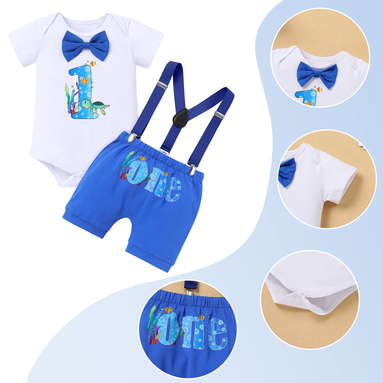 ODASDO Pelele para bebé niño con diseño de océano y excavadora de baloncesto para 1er cumpleaños