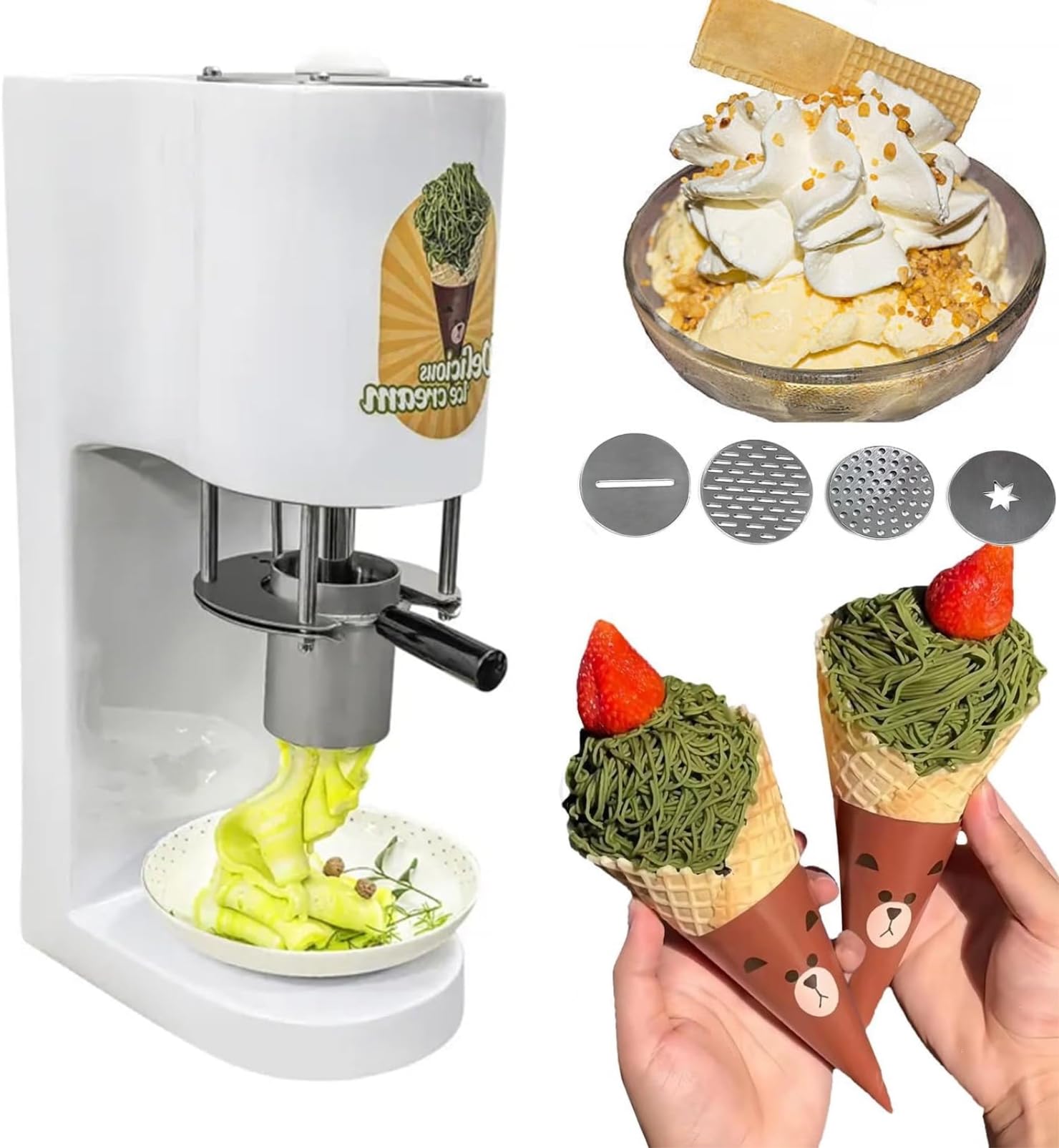 Nouvelle Machine à Glace à Spaghetti Italienne pour Commercial/Maison, Machine à Glace Polyvalente 4-en-1 avec 4 moules, capacité 420 ML, pour Gelato & amp; Boutiques de Desserts