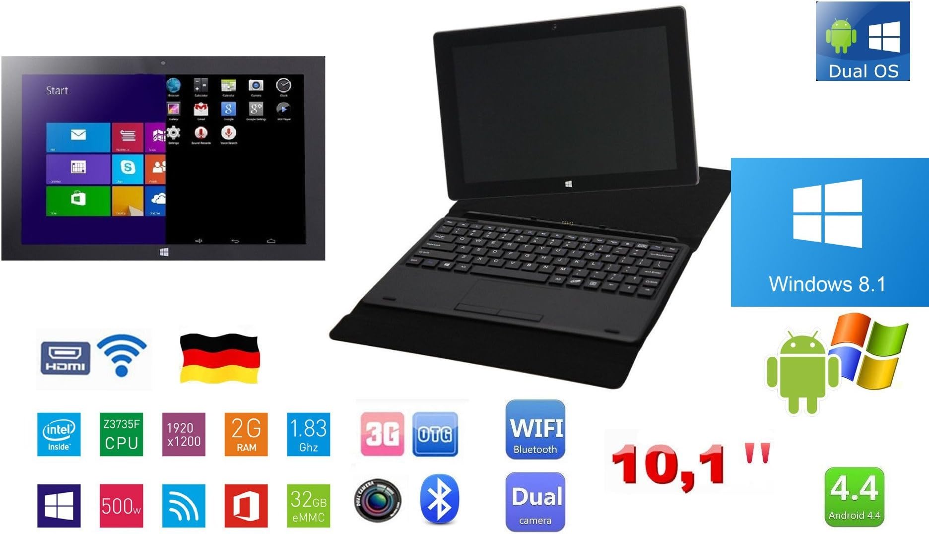 PIPO W3F TOZO Keyboard Case Ultrabook Tablet PC Dual Boot Windows 8.1 Android 4.4 10.1 inch IPS 1920x1200 Quad Core Max 2.4GHz 2GB RAM 32GB ROM Dual Camera