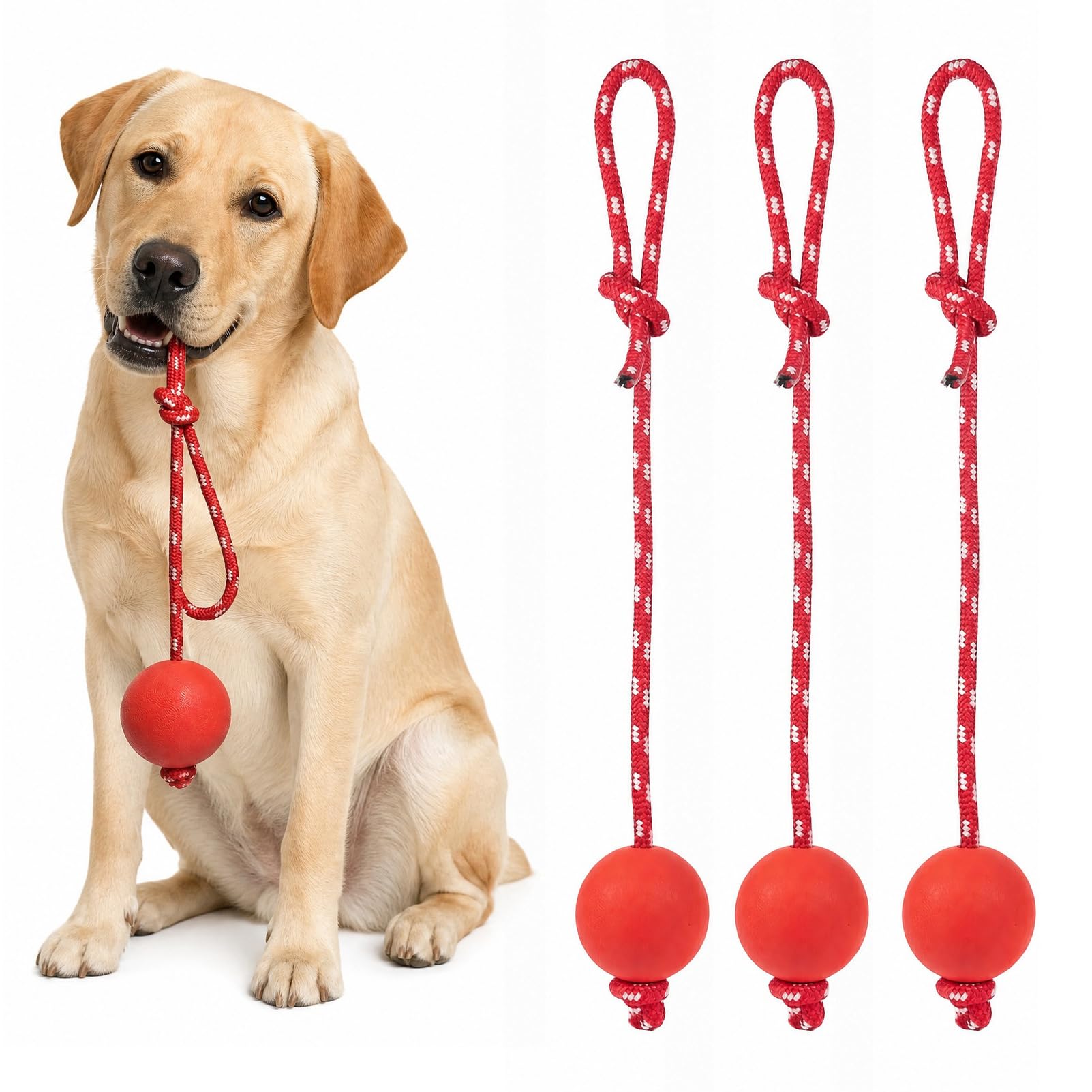 szoszo 4-Pack Durable Dog Rope Ball Toys, Tough Chew Balls with Rope for Small & Medium Breeds, Perfect for Tug of War Fetch and Outdoor Training (6cm)