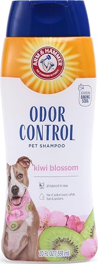 Arm & Hammer Super Deodorizing Shampoo For Dogs – Odor Eliminating Dog Shampoo For Smelly Dogs & Puppies With Arm & Hammer Baking Soda — Kiwi Blossom Scent, 20 Fl Oz,White