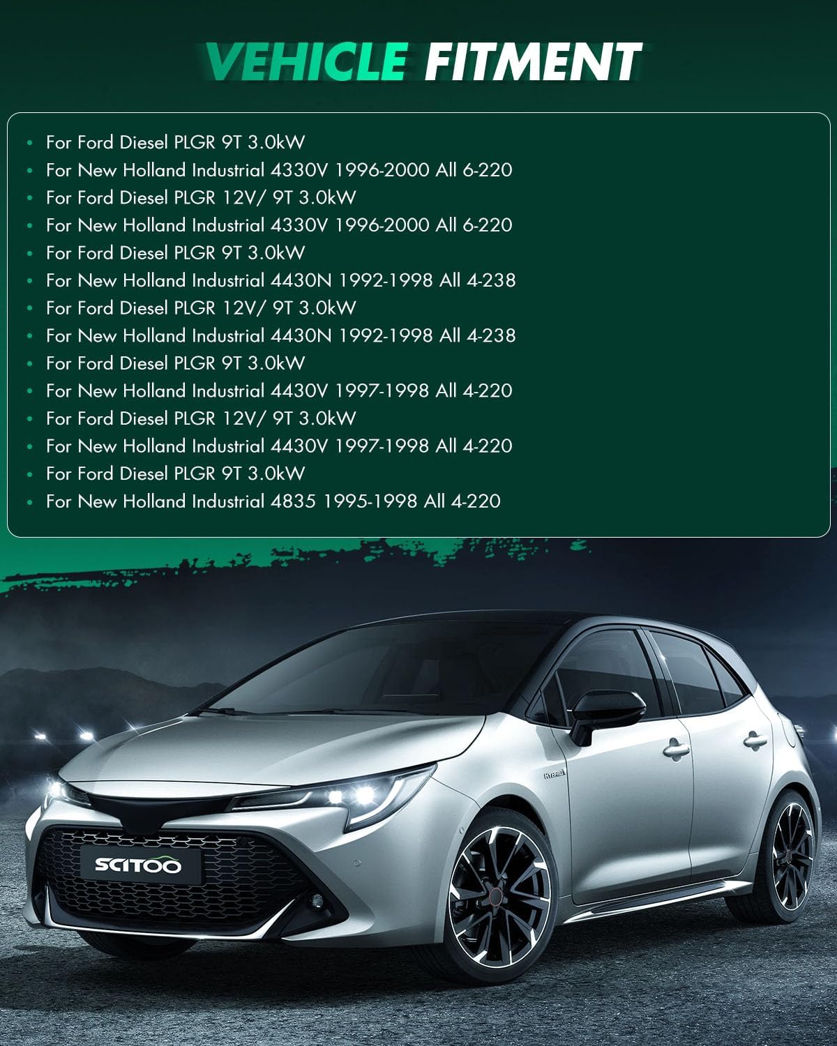 SCITOO Starter Motor 18374 for Case JX70U 2002-2008 All 3cyl 2.9L for JX90U 2002-2006 for New Holland Industrial 5530HC 1992-1996 for TD80D 2006-2008 PLGR 12V 3.0kW CW 9 Tooth