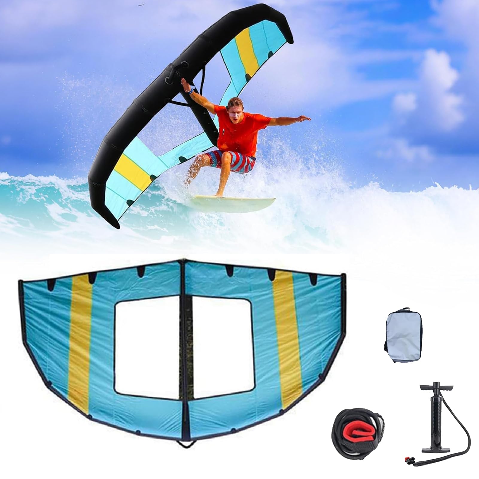 Aufblasbares Windsurfsegel 4㎡ 5㎡ 6㎡ mit Sichtfenster, Wingfoil-Set für Hydrofoil-Board, Handwing für Kitesurfen, Tragbares Surfzubehör für Erwachsene, Wassersport und Schneesport