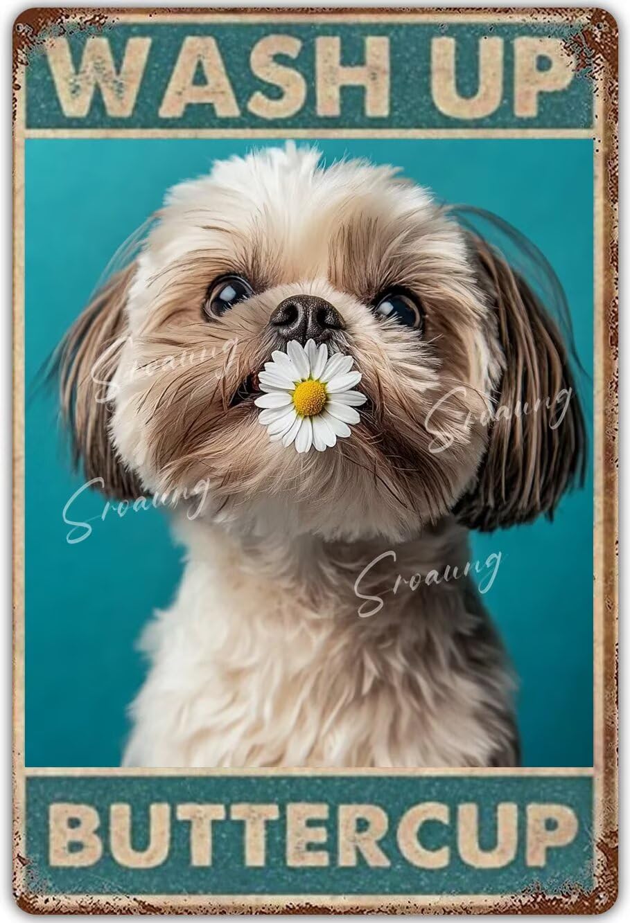 Anceky Shih Tzu Dog Bathroom Signs Metal Sign Wash Up Buttercup Bathroom Decor Dog Tin Signs Retro Plaque Wall Decor For Home Kitchen Office Club Bar People Cave Gym Vintage Poster 12x16 Inch