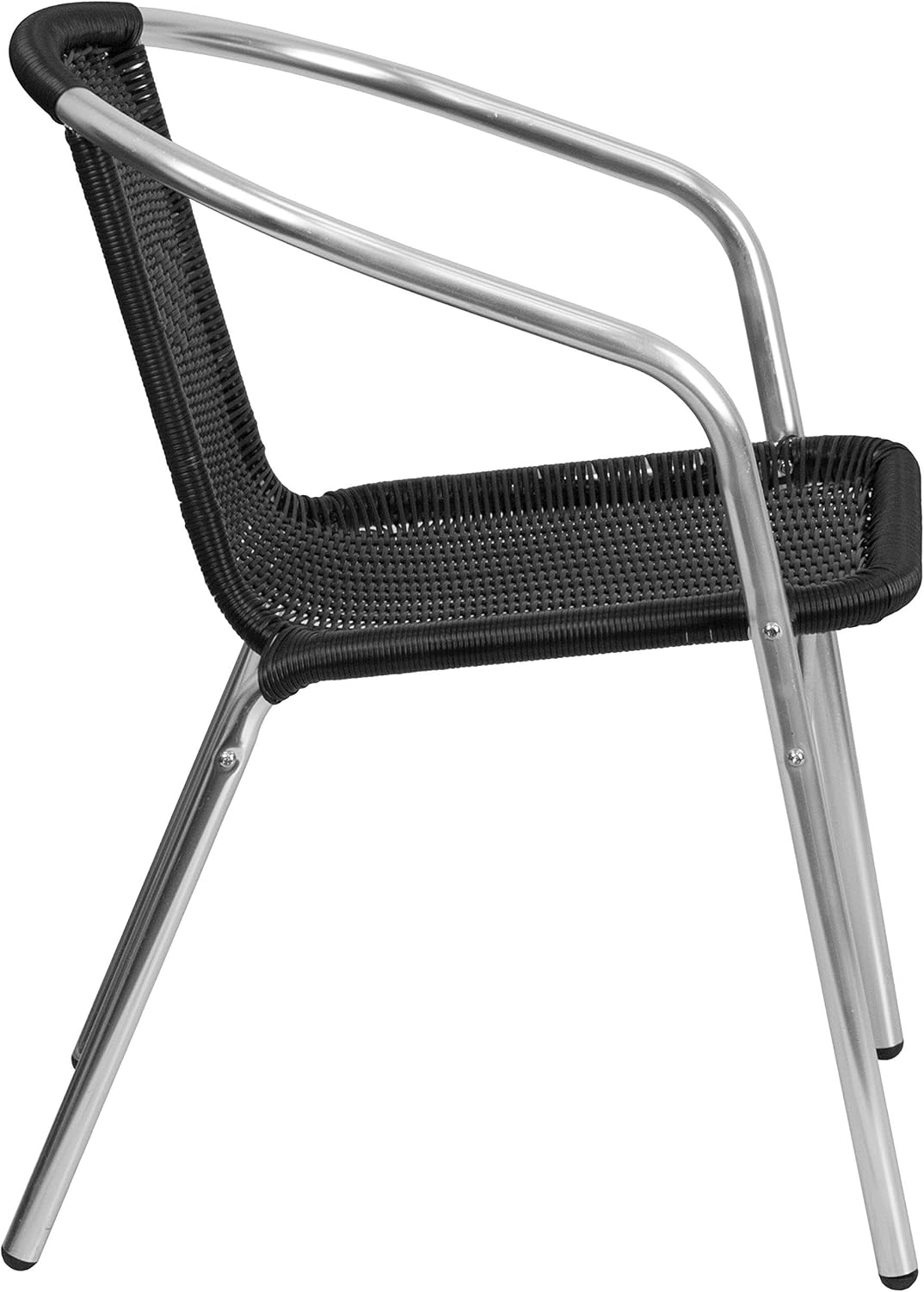 BOWERY HILL Aluminum and Rattan Stacking Patio Chair, Black Finish, Lightweight and Durable Design, Curved Back with Arms, Indoor/Outdoor Use, 29" H x 21.75" W x 22" D, Comfortable and Space-Saving
