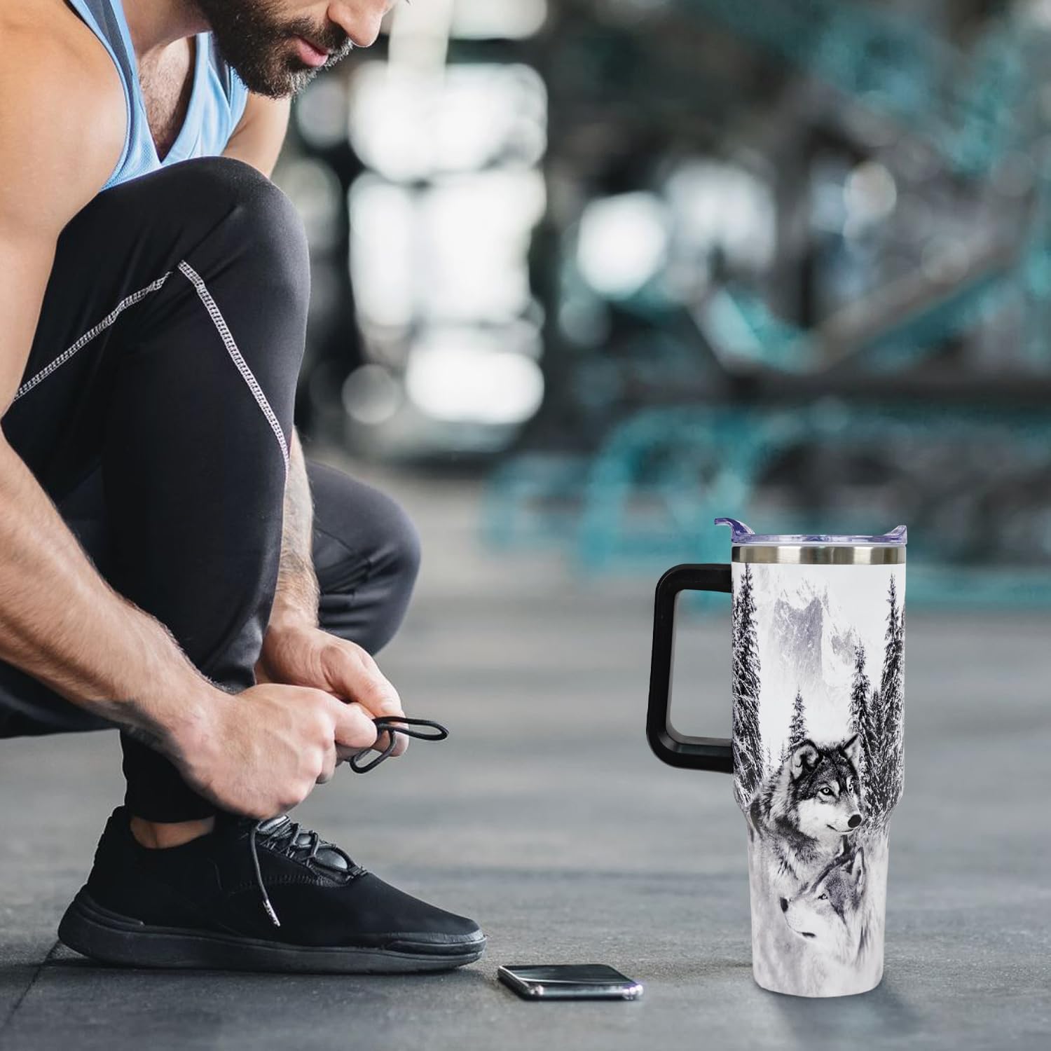 Wolf Lovers Gifts Wolf Tumbler Cup With Lid and Straw 40OZ Stainless Steel Insulated Travel Mug Water Bottle - Image 5