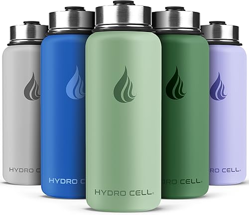 Miniatura 141 de HYDRO CELL Botella de agua aislada de acero inoxidable con pajilla, para bebidas frías y calientes, frasco de vacío de metal con tapa de rosca y