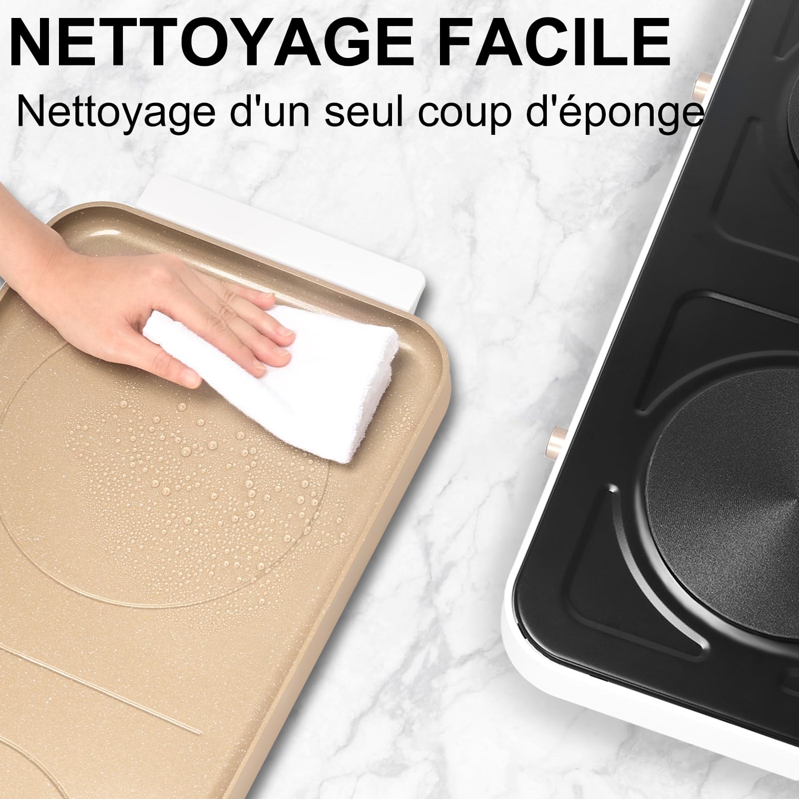 AEWHALE 1000W+1000W Plaque de Cuisson Electrique 2 Feux Doré | Plaque de Gril Amovible Antiadhésive en Céramique, Température Réglable pour Le Jardin, la Cuisine à Domicile et Le Camping