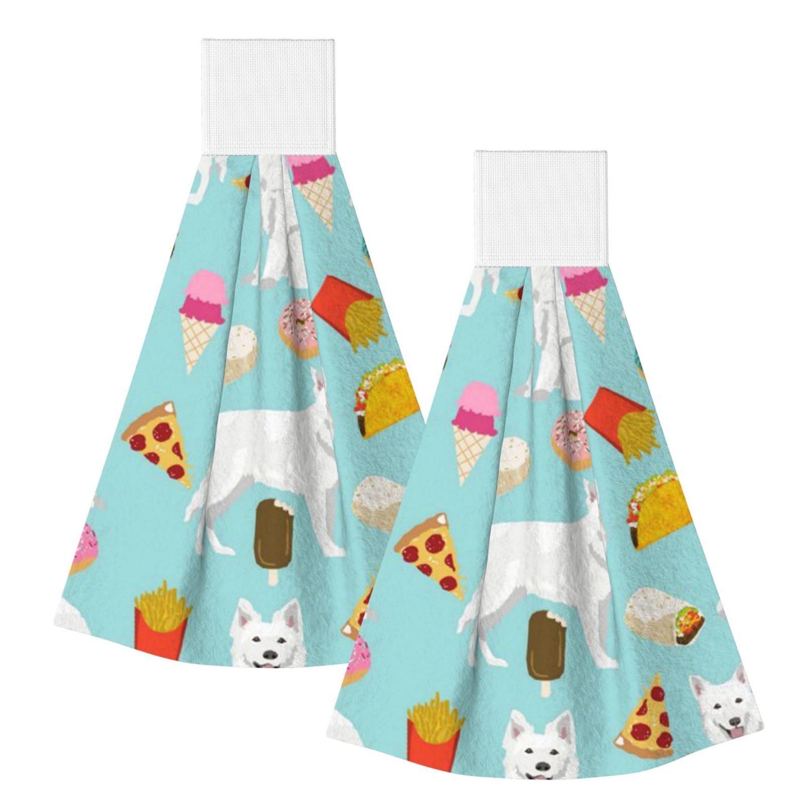 DOPKLNA White German Shepherd, 2 Pcs Hanging Coral Fiber Hand Towels for Bathroom, Absorbent Kitchen Towels