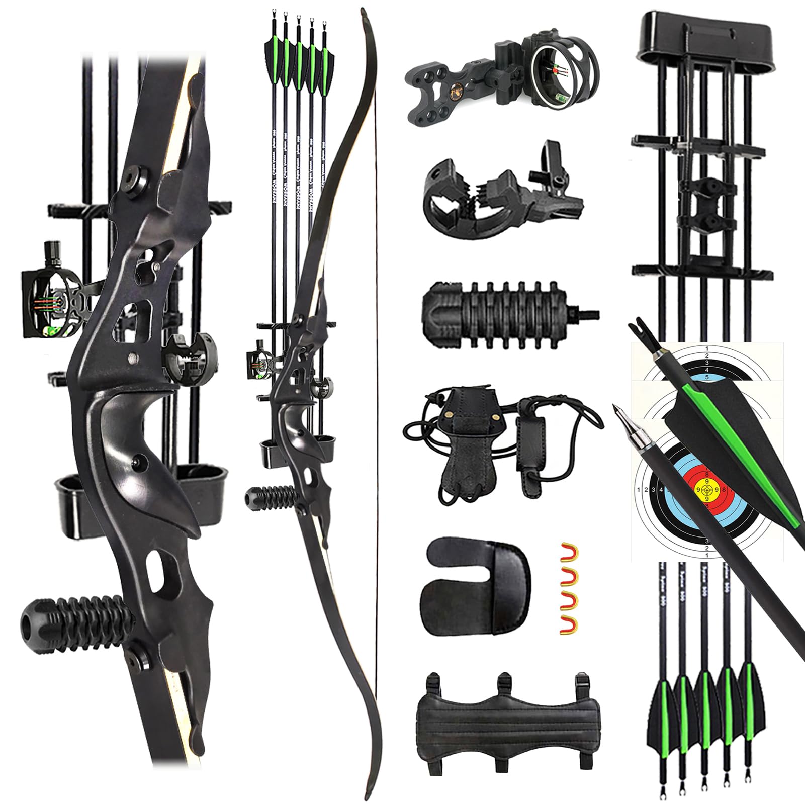 Set Arco Ricurvo Takedown per Adulti Set Kit Tiro con l'arco adulti 60 pollici 25-55 libbre Arco Ricurvo professionale da caccia Kit Completo per Tiro con l'Arco con Frecce