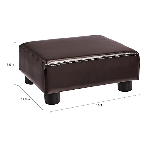 Miniatura 3 de FIRST HILL FHW Reposapiés pequeño taburete otomano de cuero PU moderno asiento silla reposapiés, marrón