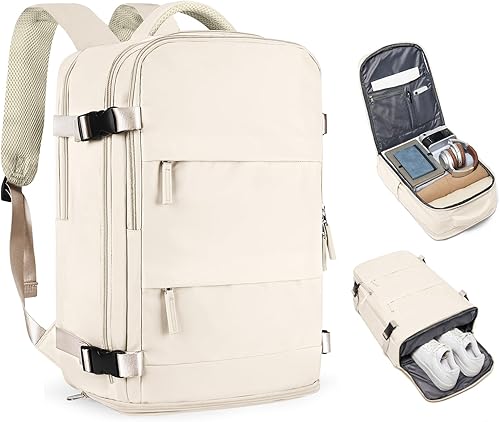 Miniatura 12 de Mochila de viaje grande, bolsa de mano, aprobada para aviones, para artículos personales, para hombre o mujer, color beige con marrón