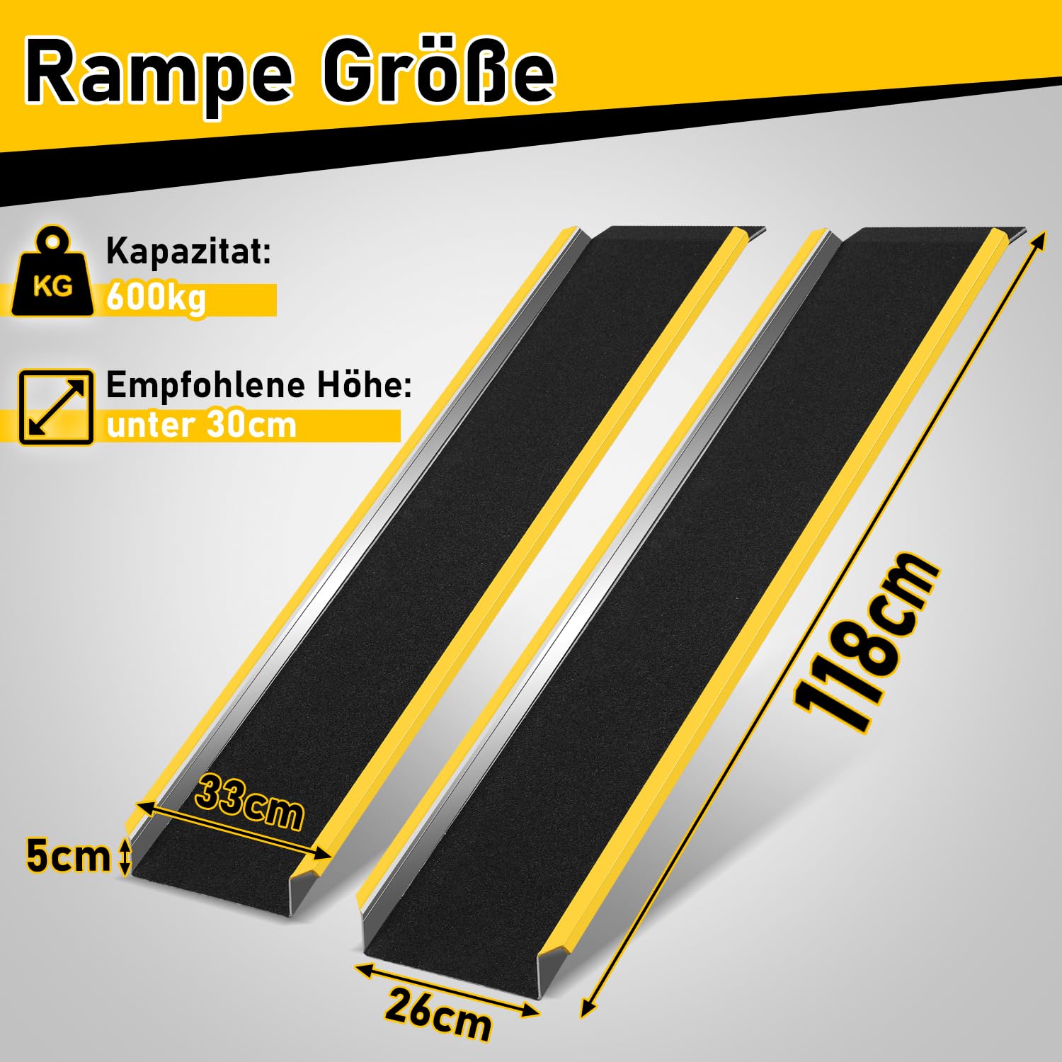 2 Stück Auffahrrampe, 118cm Alu Rollstuhlrampe, Laderampe Tragfähigkeit 300kg, rutschfest Hunderampe, ATV Quad Motorradrampe, PKW Anhängerrampe, Verladerampe für Motorrad, Rollstuhl
