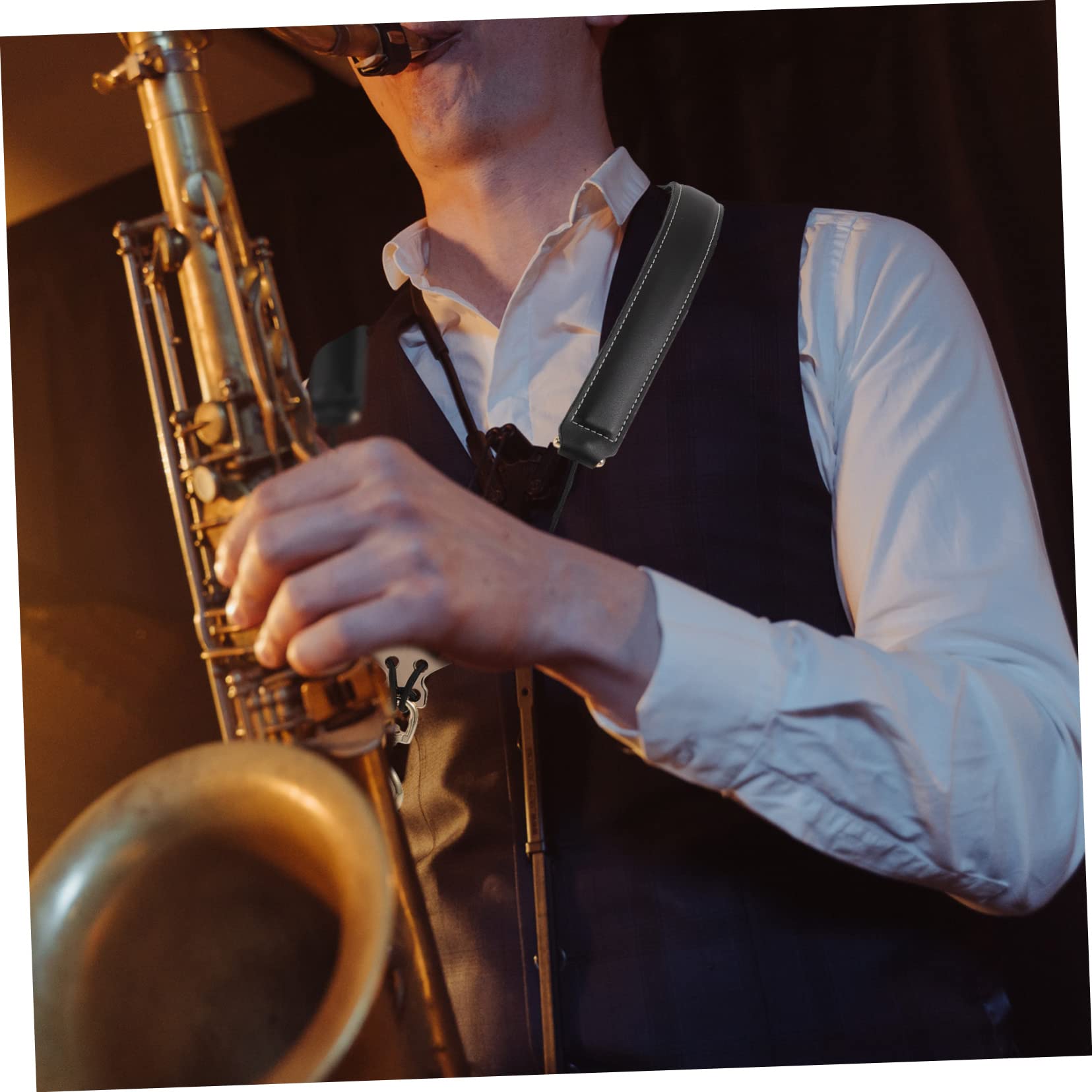 Abaodam Harnais de Saxophone Confortable Noir à 2 Bretelles, Cuir de Vache et Métal Soulage la Nuque pour Alto, Ténor et Soprano