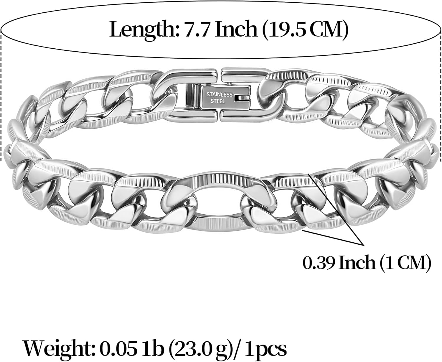 14K Gold/Silver 316L Waterproof Stainless Steel Bracelet For Men, Stylish Figaro Chain, W:10mm, L:7.0",7.7",8.3" Hypoallergenic Jewelry, Come with Box - Image 2