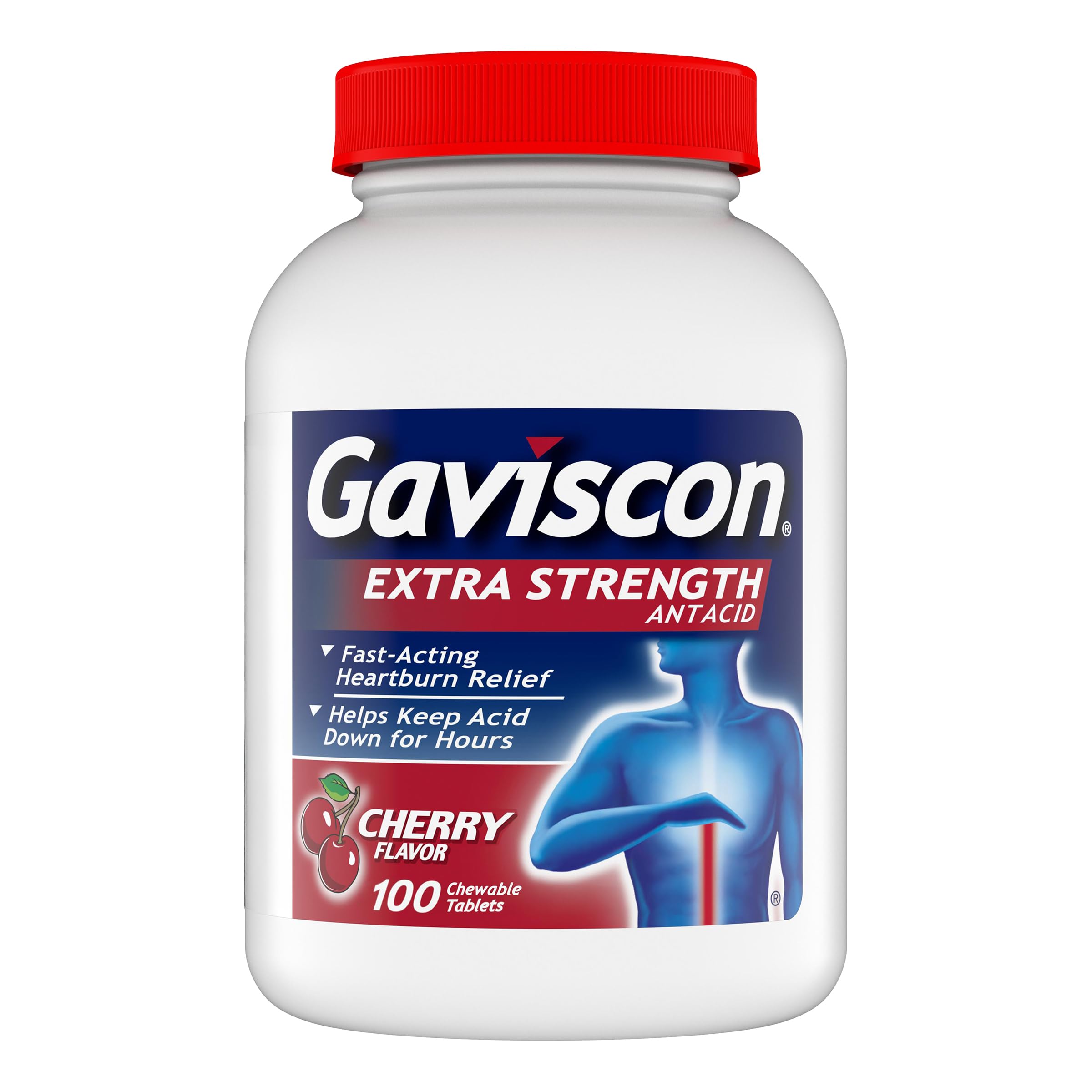 Gaviscon Extra Strength Cherry Chewable Tablet For Fast-Acting Heartburn Relief, 100 Count