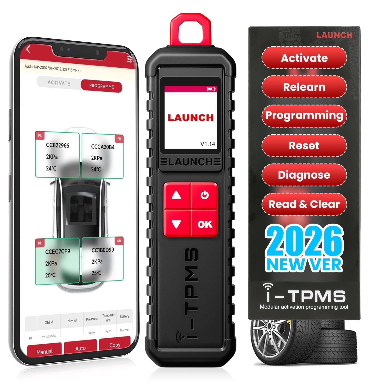 2025 Upgrade LAUNCH X-431 i-TPMS TSGUN Tire Pressure Detector Tool,Relearn,Reset and Coding TPMS sensors,Work with Launch X431 V/V+,PRO3S+,Pro3 ACE/APEX,Pro5,PAD V/VII,App Based TPMS Tool for Android
