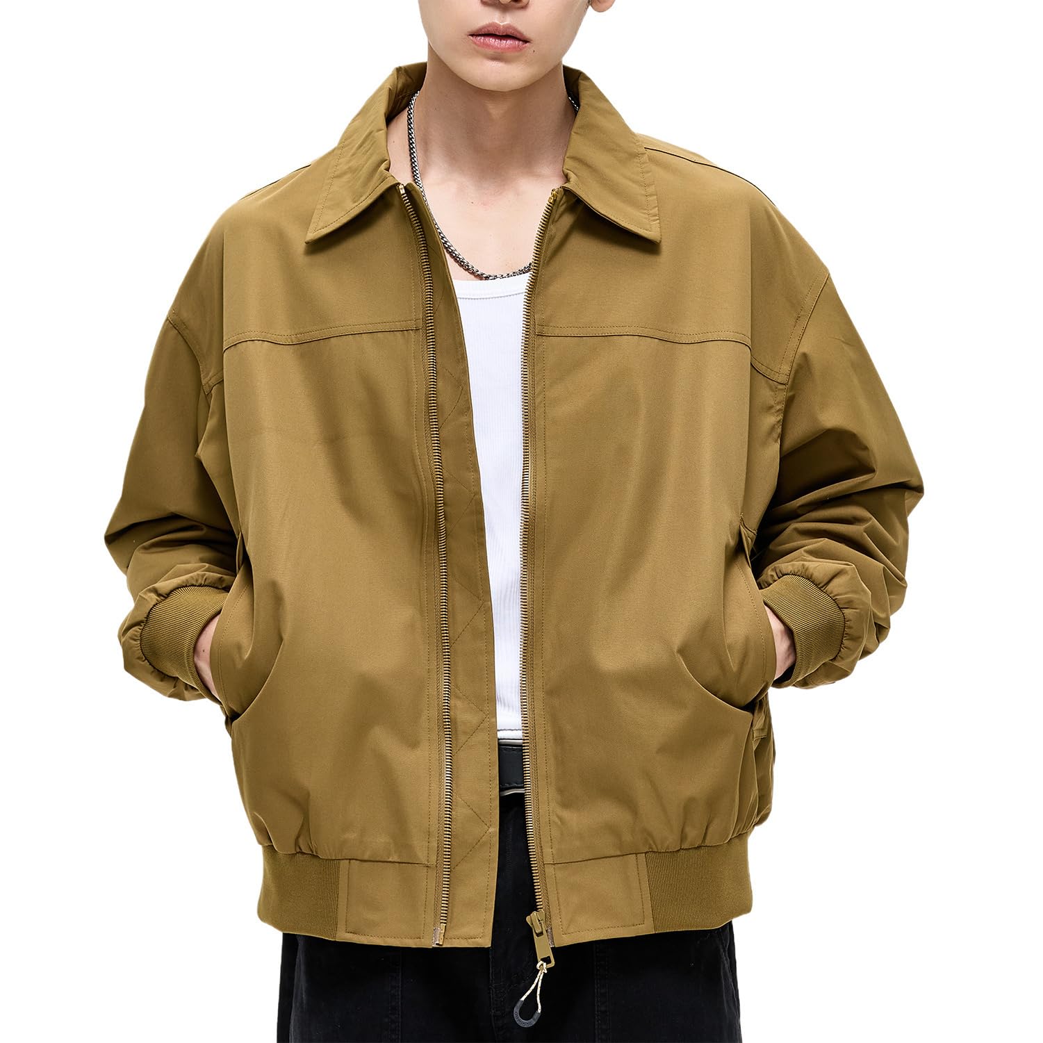 Amazon | [FJSSLHXK] ワークジャケット 折り襟 ブルゾン メンズ カーゴ