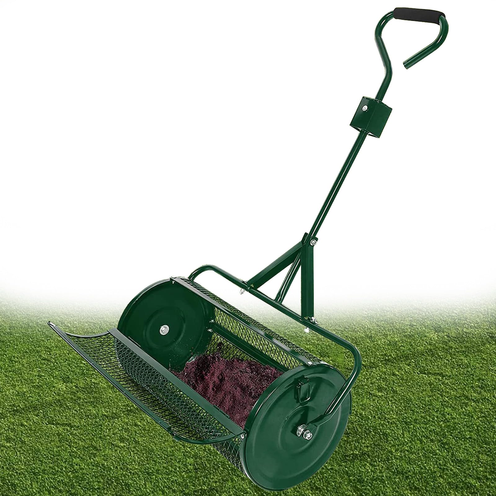 Épandeur de Compost de 24 Pouces pour Pelouses, Épandeurs de Mousse de Tourbe Durables, Rouleau D'épandage de Fumier D'entretien des Pelouses, pour la Plantation et L'ensemencement,Green-32*60cm