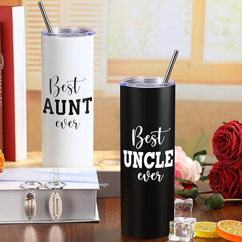 Miniatura 4 de Sliner El juego de 2 regalos para tía y tío incluye vaso de viaje blanco y negro de 20 onzas con tapa, popote y llavero para agradecimiento a tía