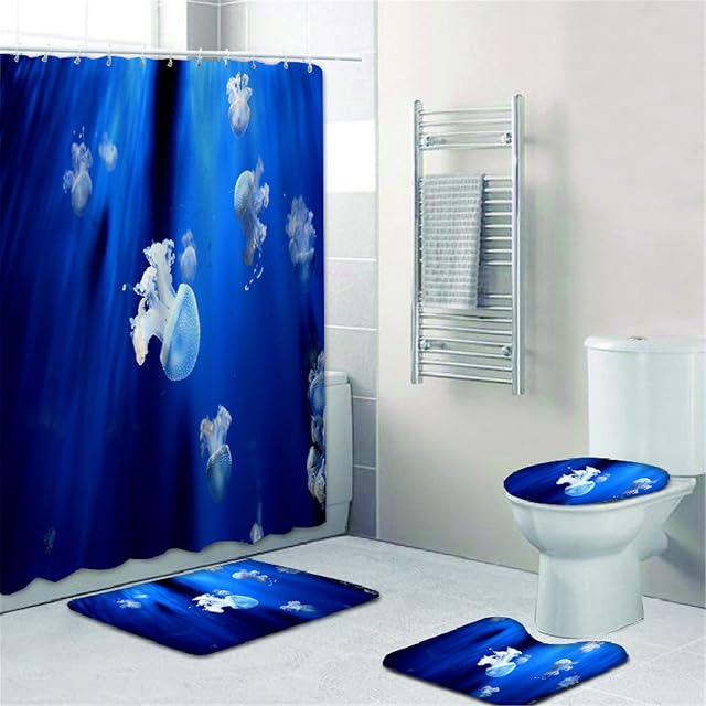 Fgolphd Underwater World Shower Curtain 180 x 200 cm 180 x 180 cm Beach Colourful Bathroom Rug 4-Piece Set Shower Curtains Waterproof (14.200 x 240 cm)