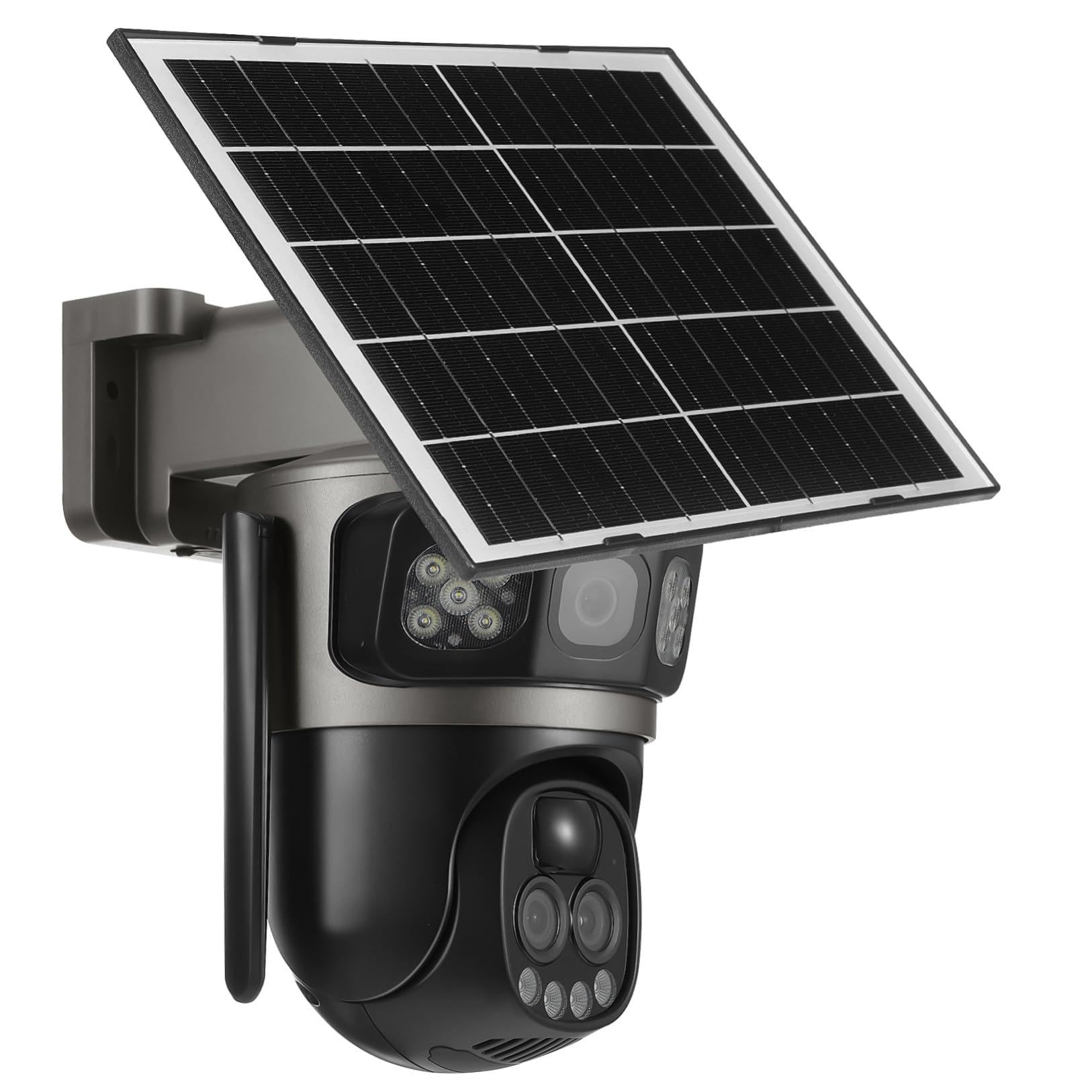 INOOMP Telecamera di Sicurezza Solare a Tripla Lente 5mp, Zoom 10x, Visione Notturna a Colori, Audio Bidirezionale, per Esterni e Sicurezza Domestica, Ip66, Abs