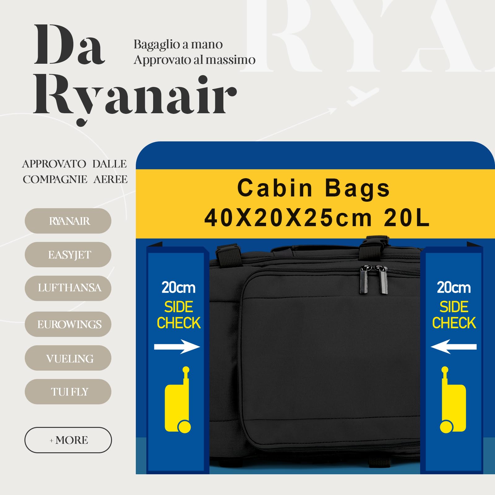 per Zaino Ryanair 40x20x25,Bagaglio a Mano 40x20x25 per Ryanair,Zaino da Viaggio Aereo Bagaglio a Mano per Più Compagnie Aeree con Foro di Ricarica e Tasca Antifurto