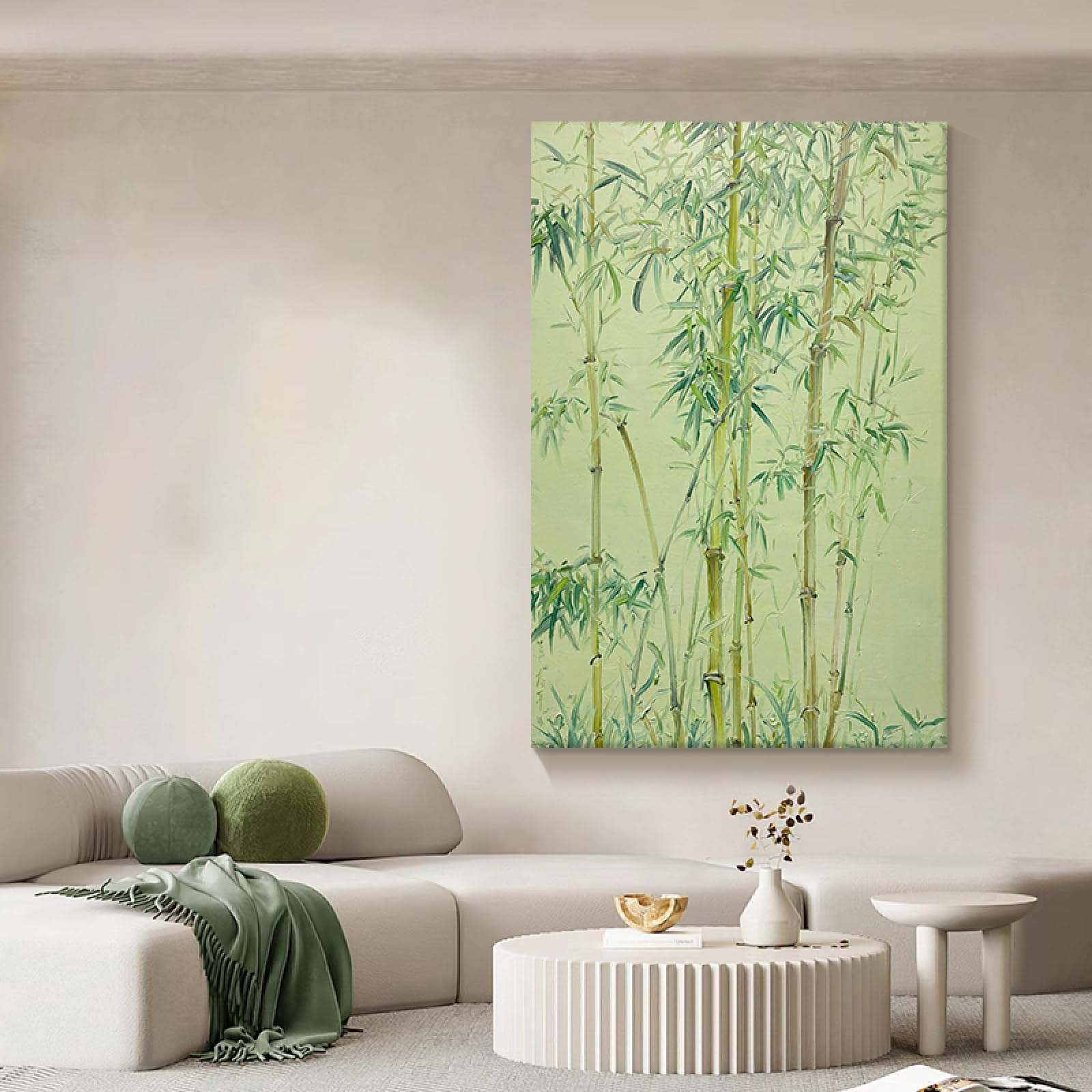 Peinture à l'huile de bambou vert peinte à la main grand format